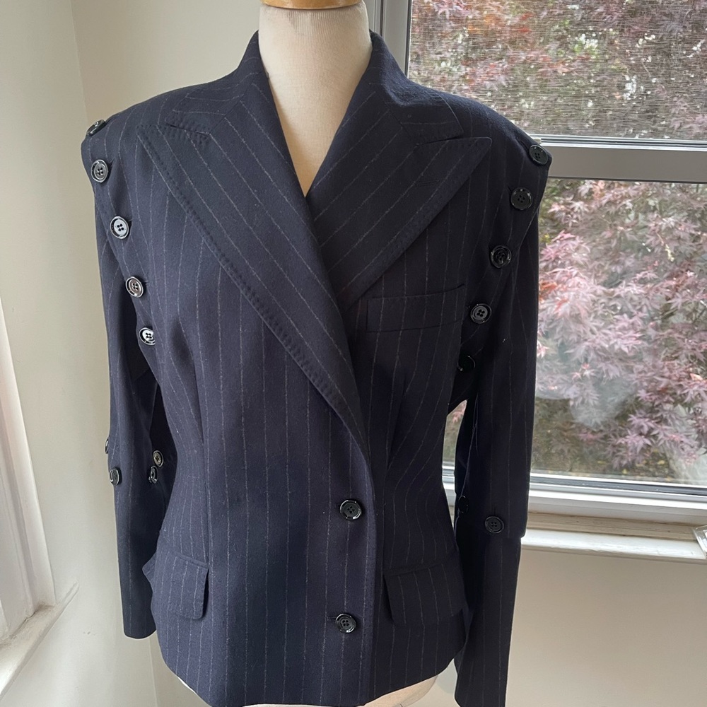 Dolce & Gabbana Navy Pinstripe Blazer with Button Accents